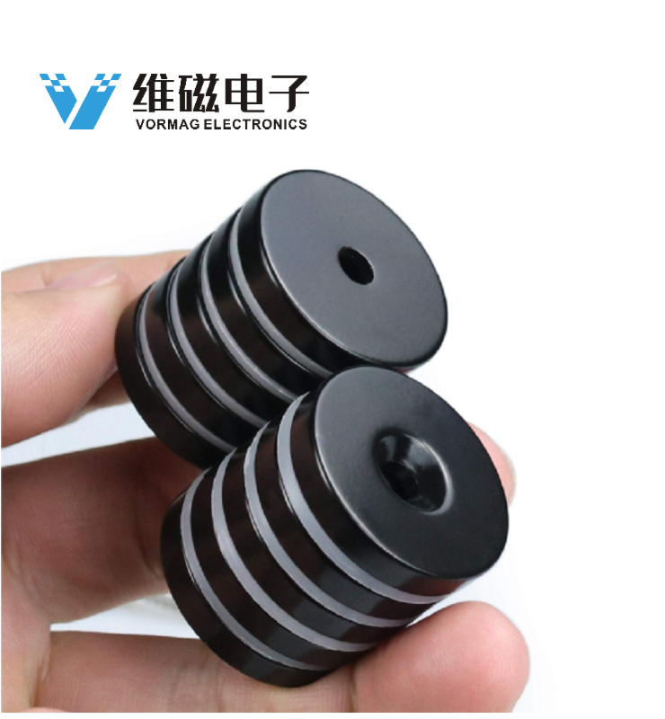 Strong Magnets with Countersunk Holes Black Epoxy Coated
