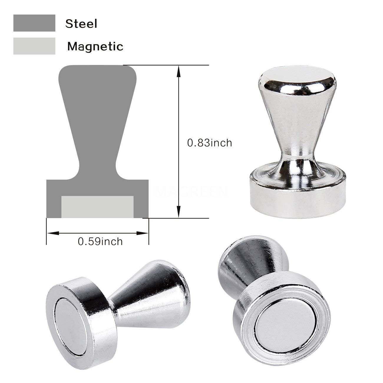 Brushed Nickel Magnetic Push Pins, Pawn Style